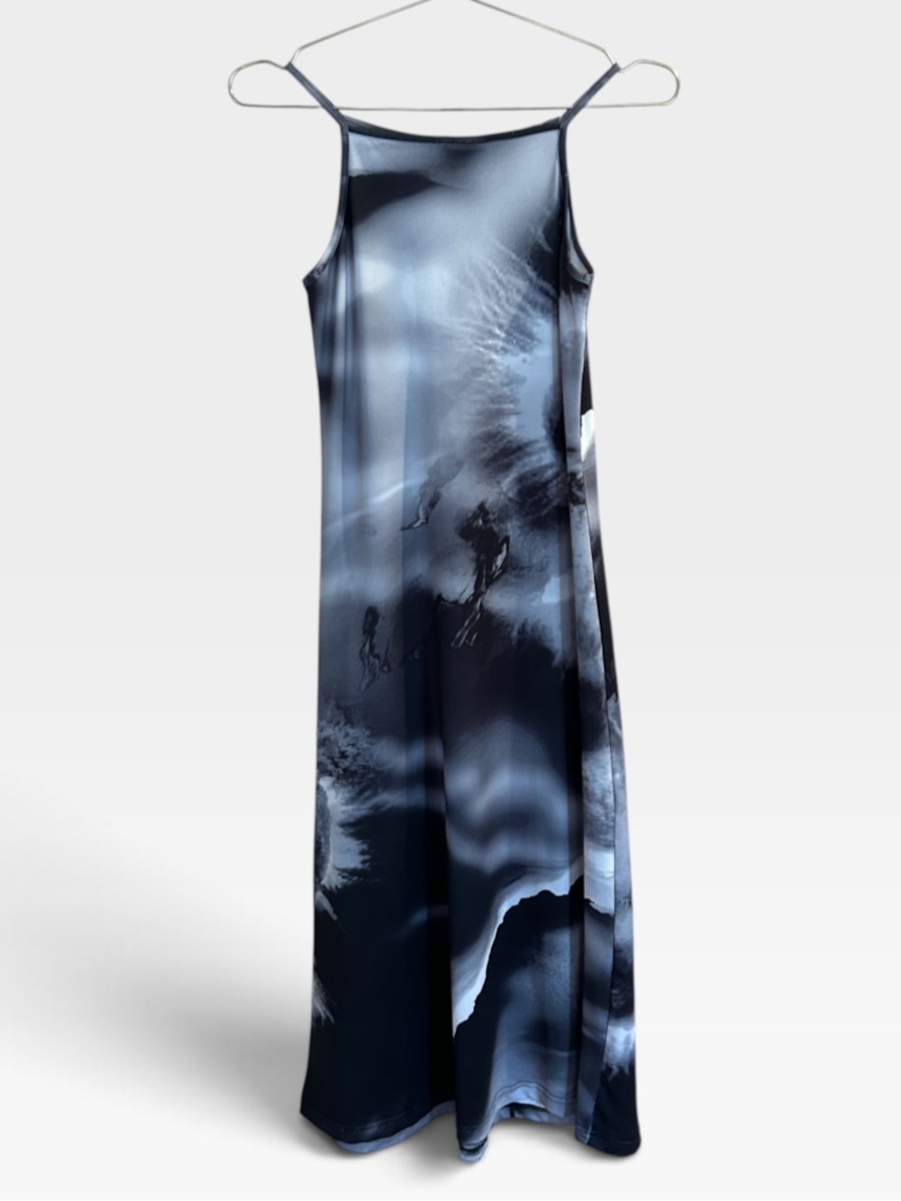 NUTH Lycra Slip Maxi Dress in Blue Marble Print small